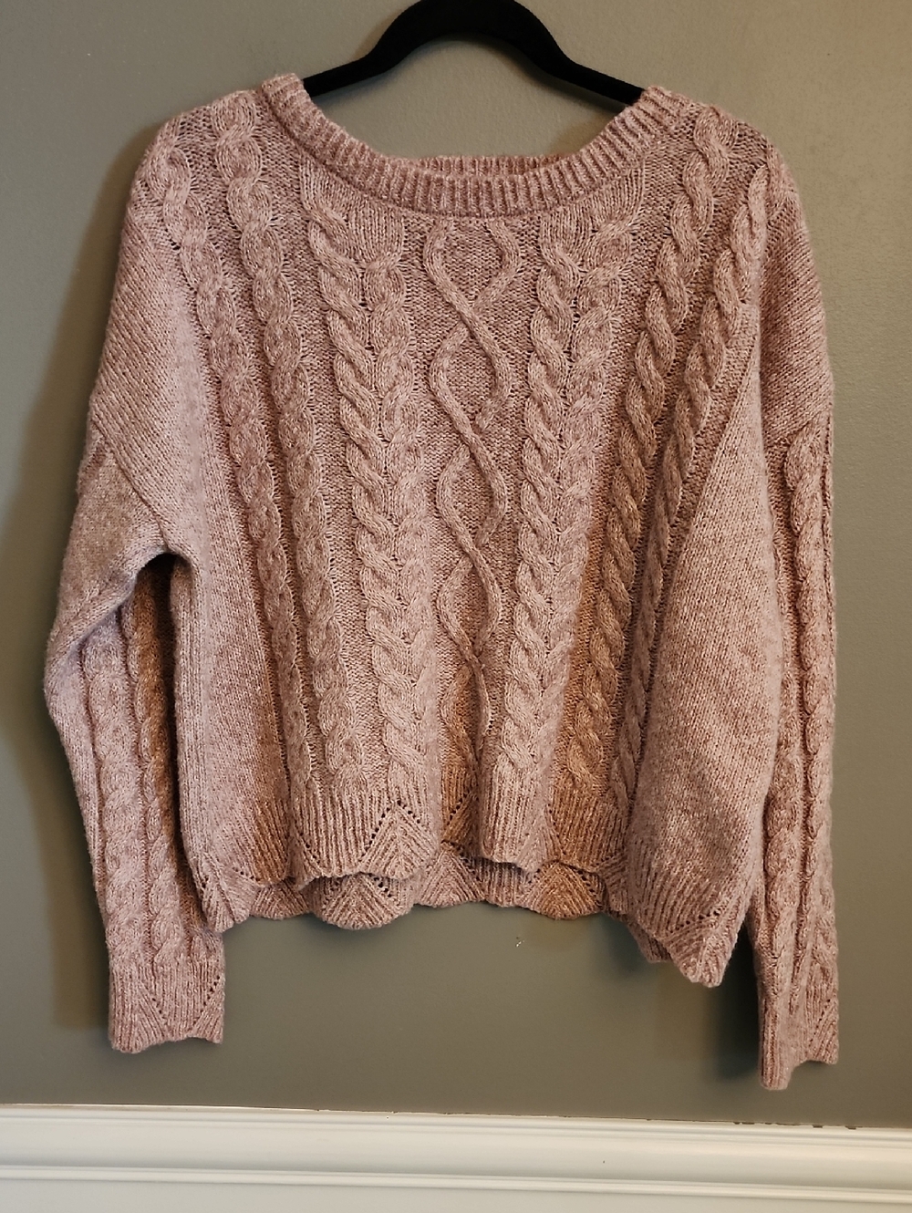 Lucky Brand Blush Cable Knit Crewneck Sweater